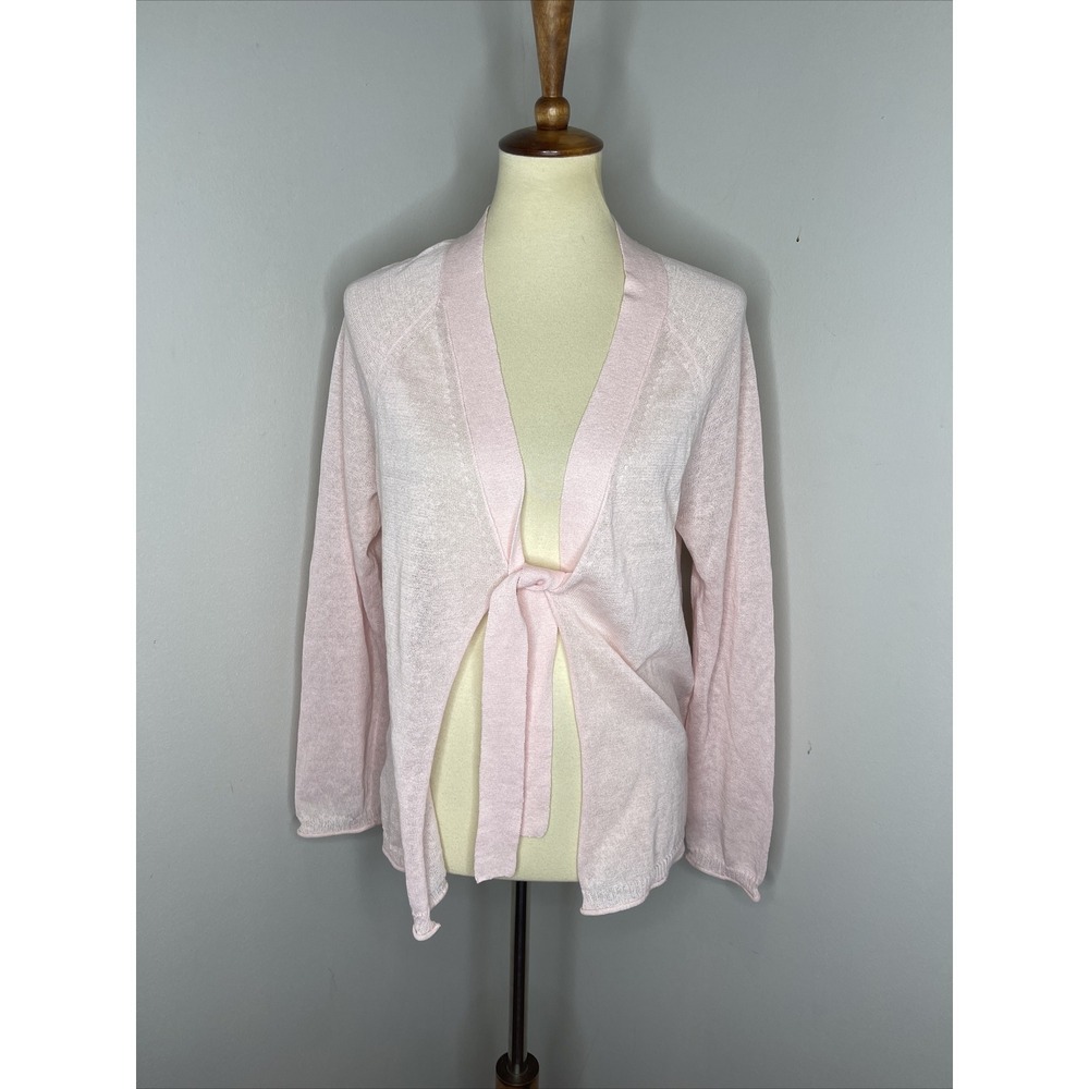Oksa Pink Linen Polyamid Tie Front Knit Cardigan Sweater Size 2